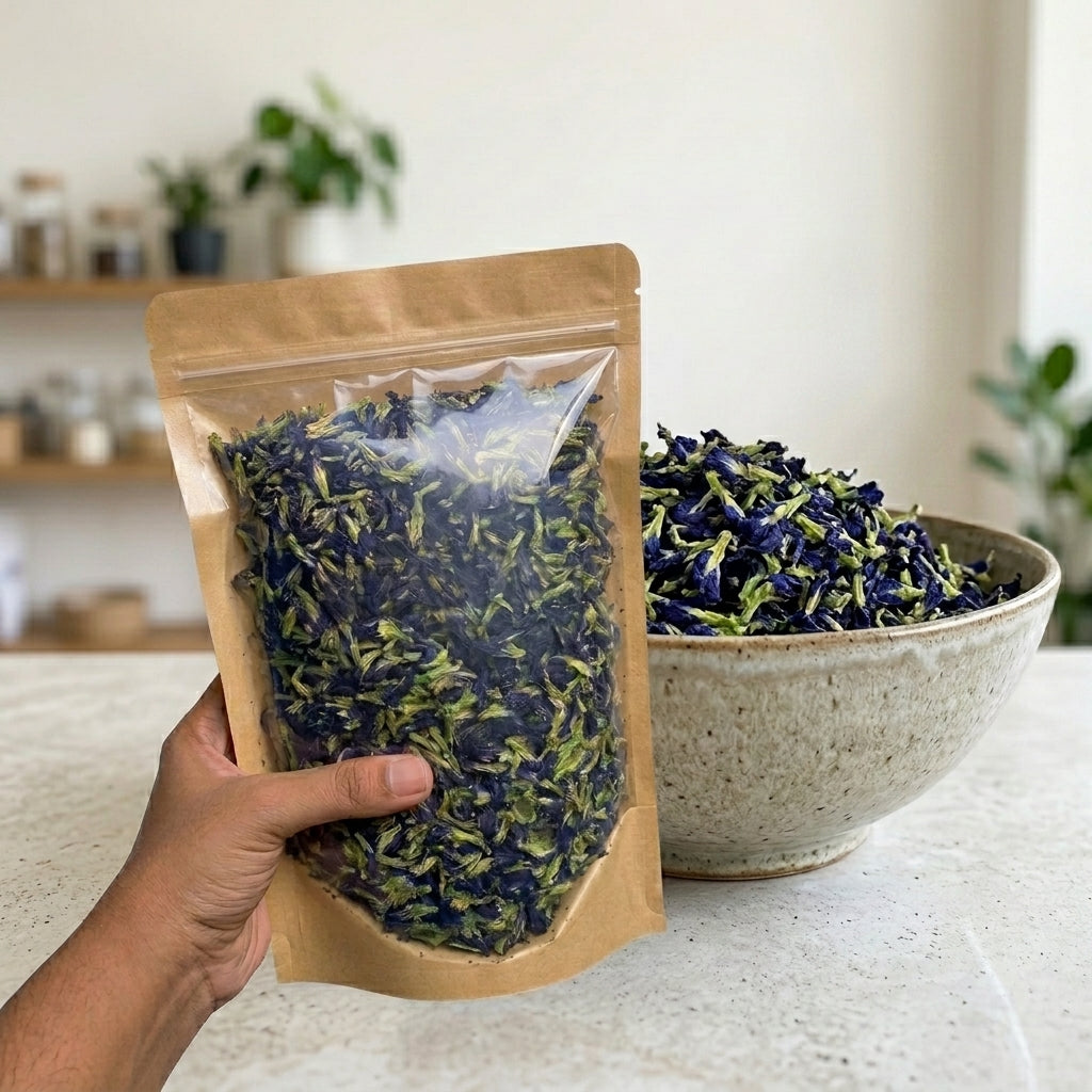 Dried blue butterfly pea flowers for organic herbal tea and natural floral infusion 20kg