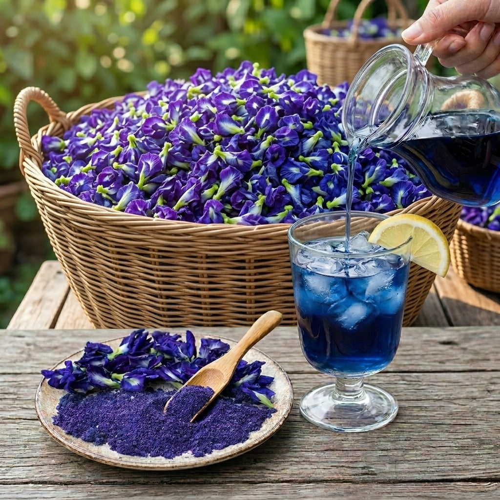 Premium blue butterfly pea flowers powder for herbal tea and natural beverages 1kg